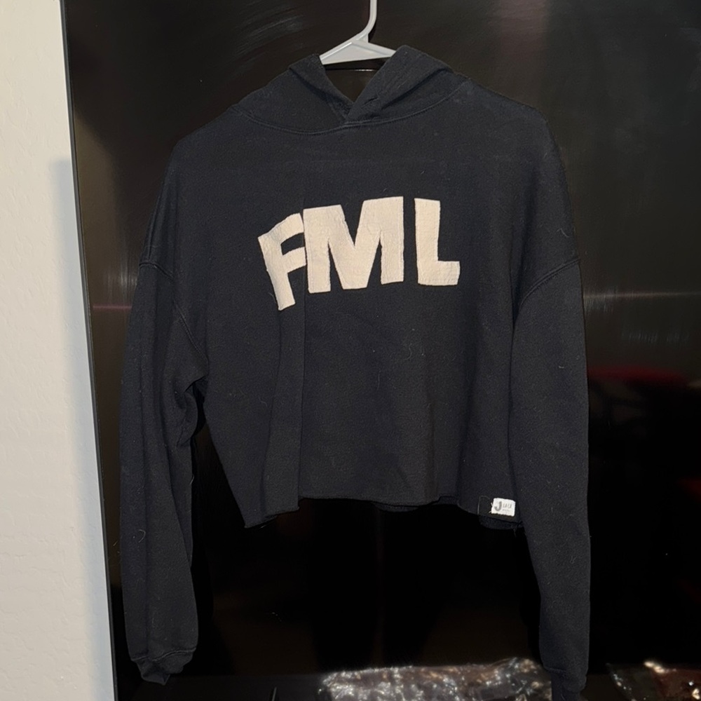 Black FML Text Sweatshirt Casual Pullover